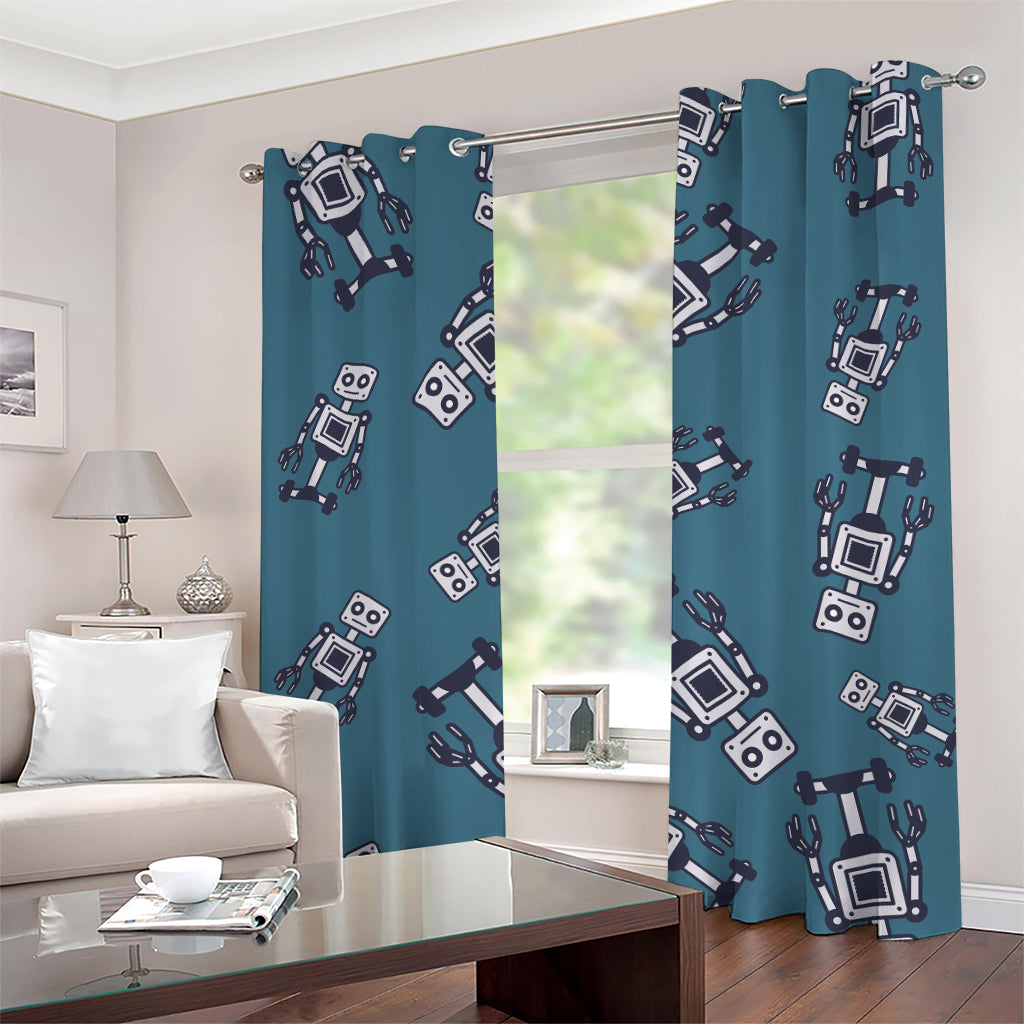 Robot Servant Pattern Print Grommet Curtains