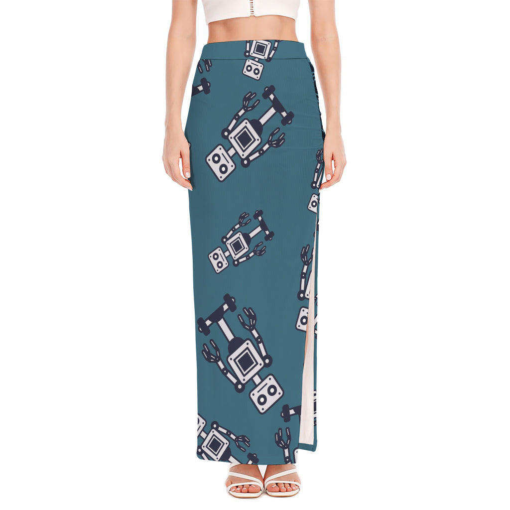 Robot Servant Pattern Print High Slit Maxi Skirt
