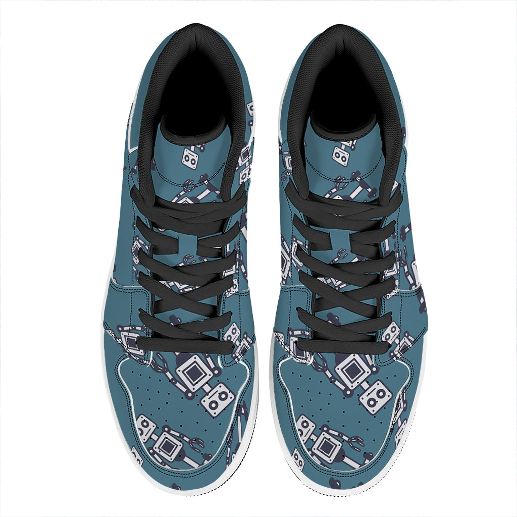Robot Servant Pattern Print High Top Leather Sneakers