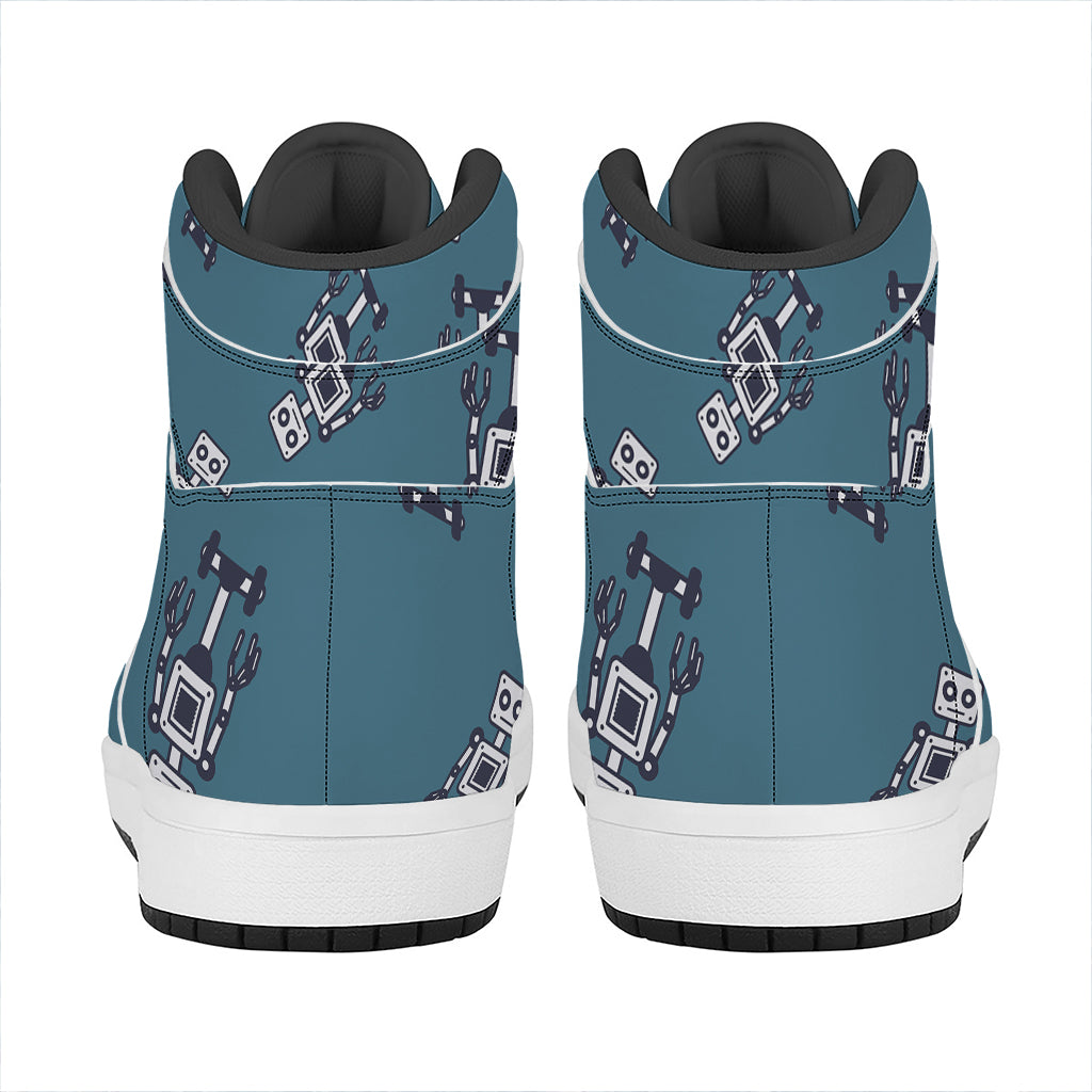 Robot Servant Pattern Print High Top Leather Sneakers