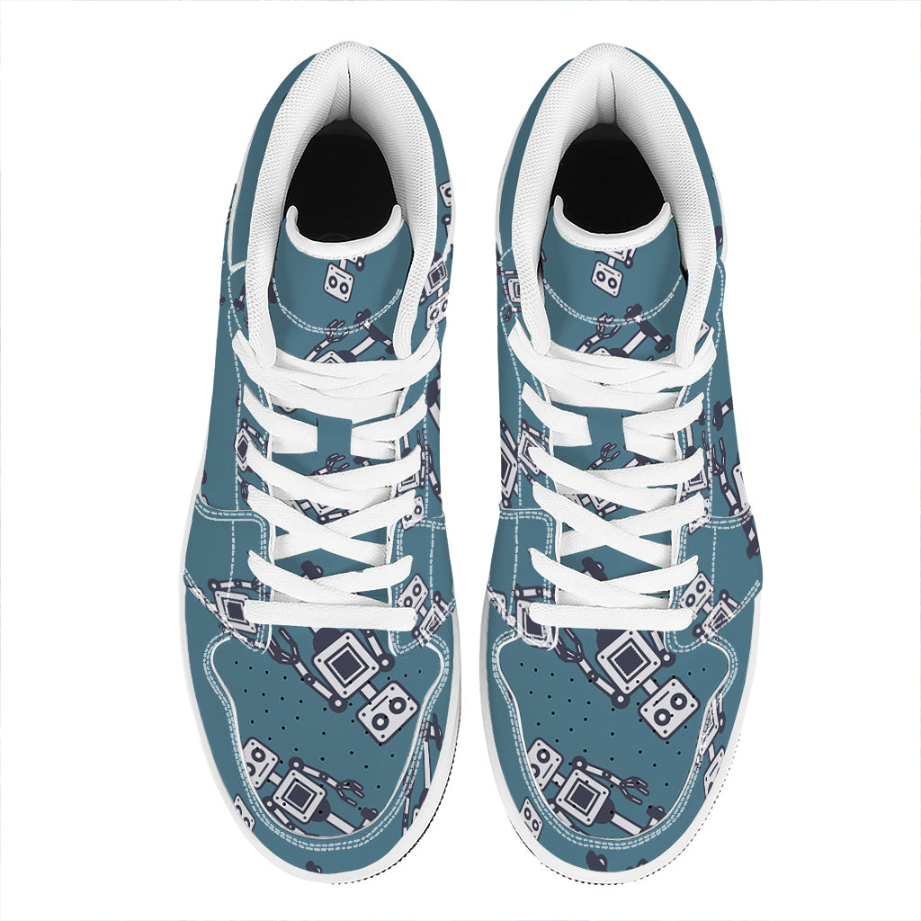 Robot Servant Pattern Print High Top Leather Sneakers