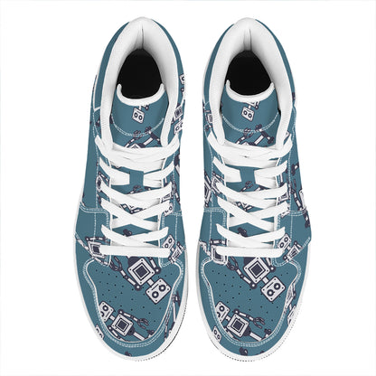 Robot Servant Pattern Print High Top Leather Sneakers
