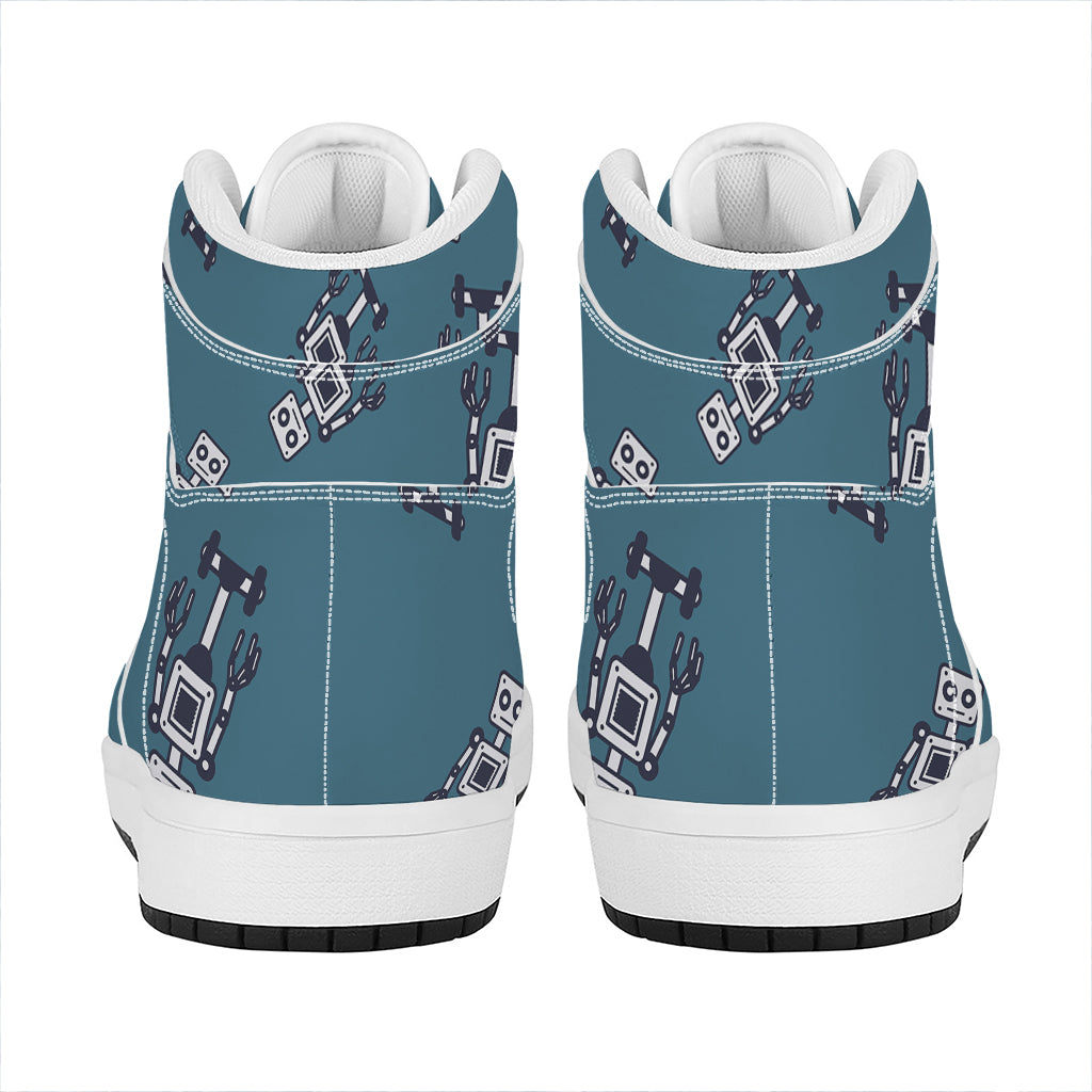 Robot Servant Pattern Print High Top Leather Sneakers