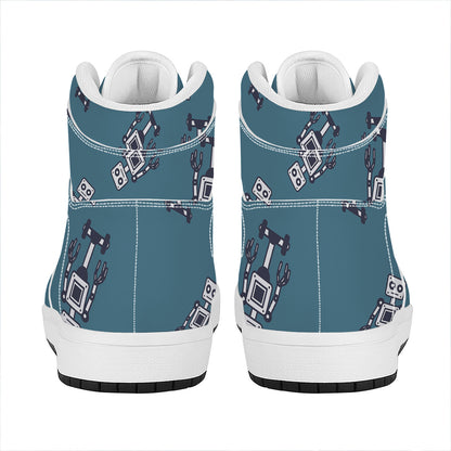 Robot Servant Pattern Print High Top Leather Sneakers