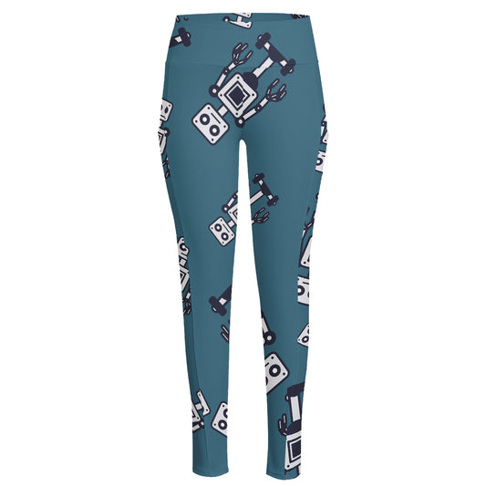 Robot Servant Pattern Print High-Waisted Pocket Leggings