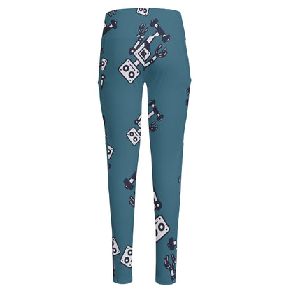 Robot Servant Pattern Print High-Waisted Pocket Leggings
