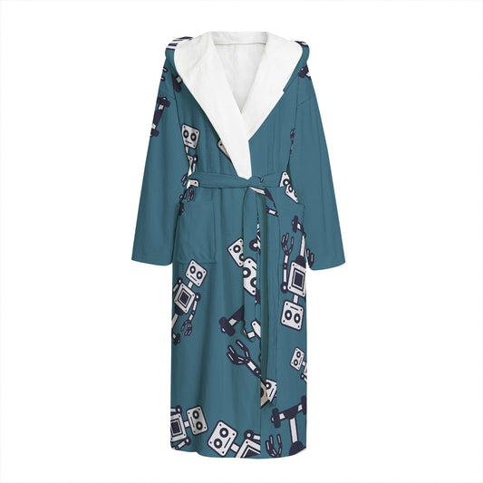 Robot Servant Pattern Print Hooded Bathrobe