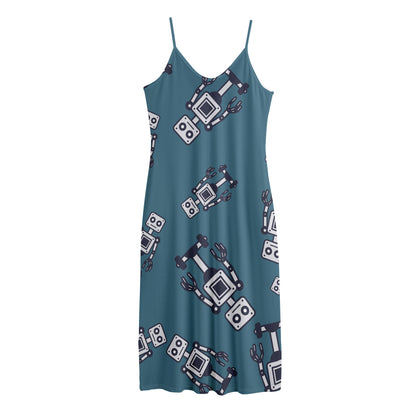 Robot Servant Pattern Print Jersey Midi Cami Dress