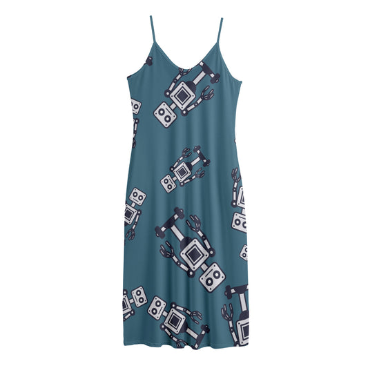 Robot Servant Pattern Print Jersey Midi Cami Dress
