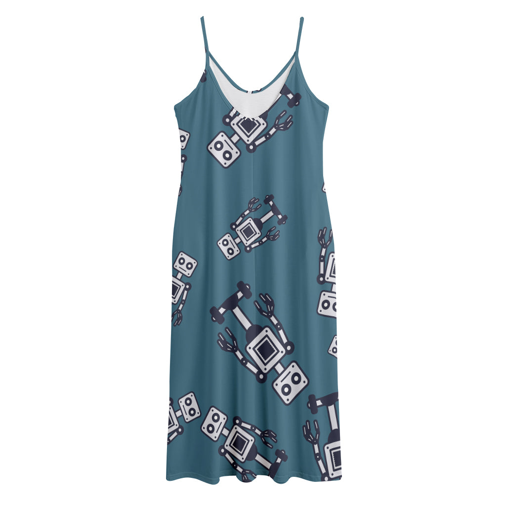 Robot Servant Pattern Print Jersey Midi Cami Dress