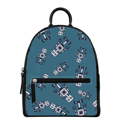 Robot Servant Pattern Print Leather Backpack