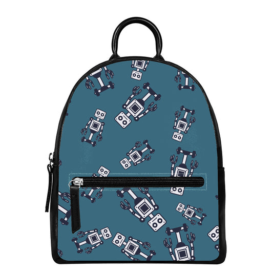 Robot Servant Pattern Print Leather Backpack