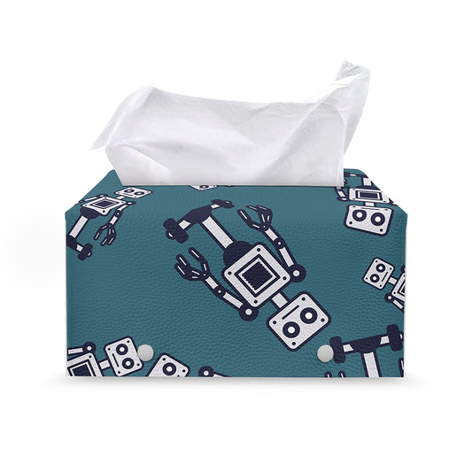 Robot Servant Pattern Print Leather Tissue Box Cover