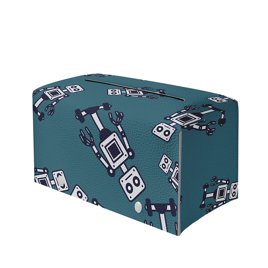 Robot Servant Pattern Print Leather Tissue Box Cover