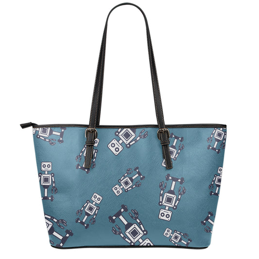 Robot Servant Pattern Print Leather Tote Bag