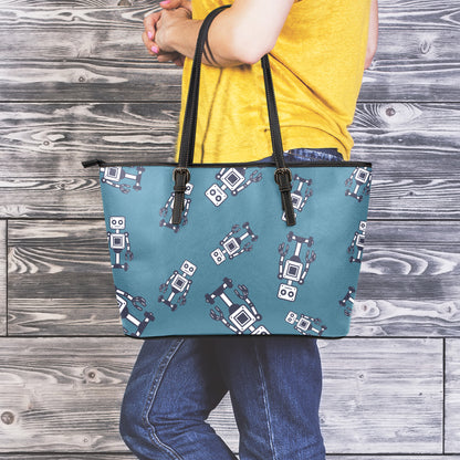Robot Servant Pattern Print Leather Tote Bag