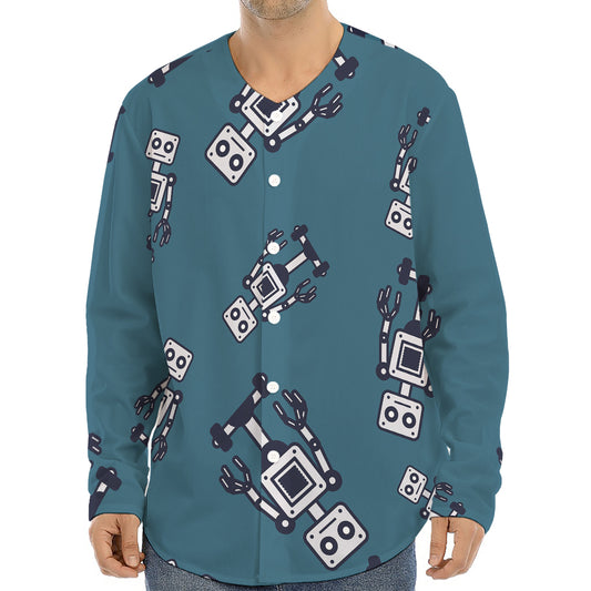 Robot Servant Pattern Print Long Sleeve Baseball Jersey