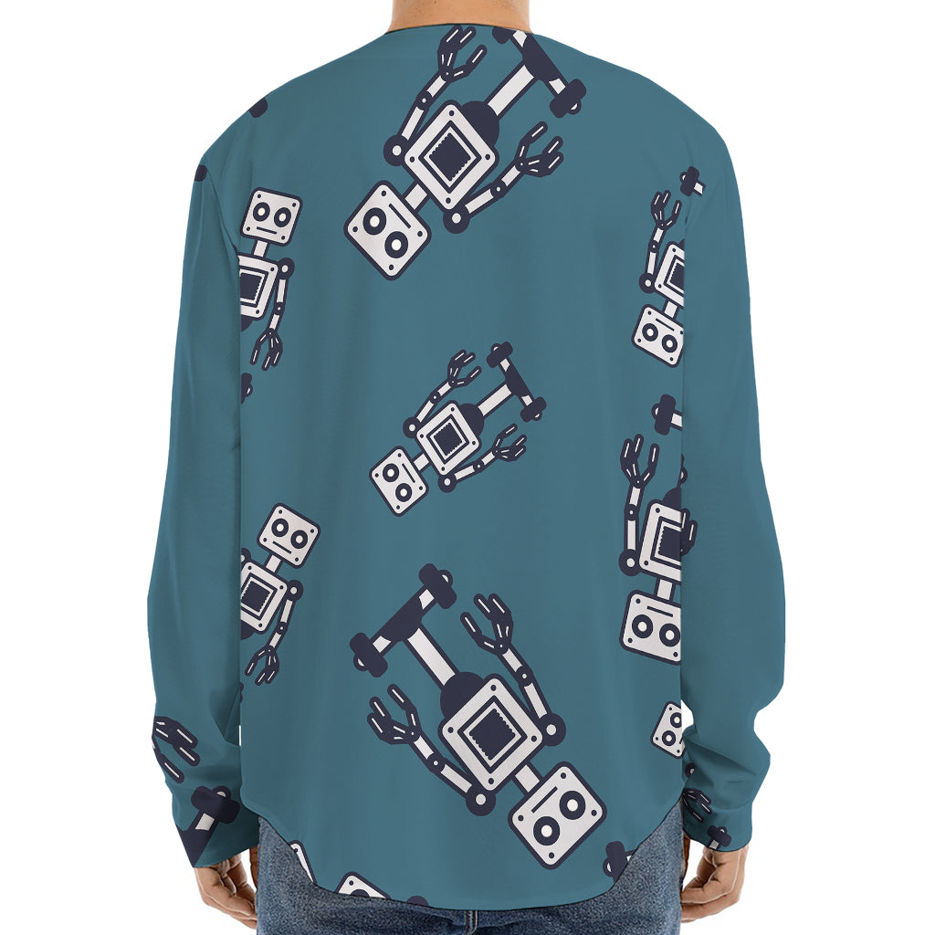 Robot Servant Pattern Print Long Sleeve Baseball Jersey