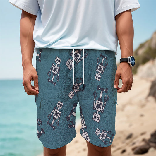 Robot Servant Pattern Print Men's Cargo Shorts
