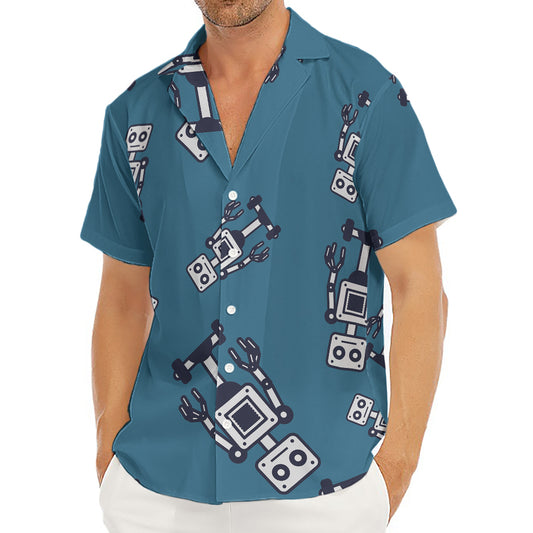 Robot Servant Pattern Print Men's Deep V-Neck Shirt