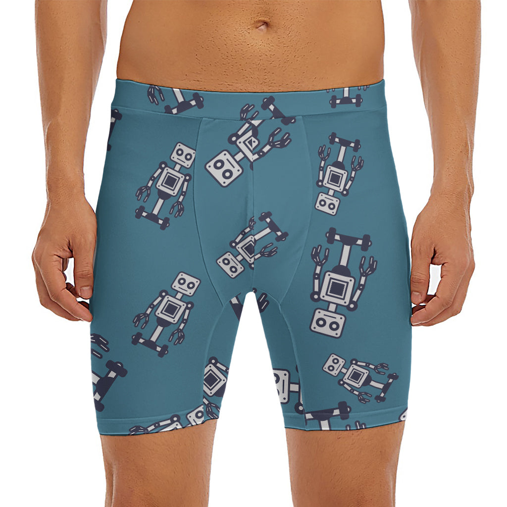Robot Servant Pattern Print Men's Long Boxer Briefs