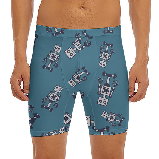 Robot Servant Pattern Print Men's Long Boxer Briefs
