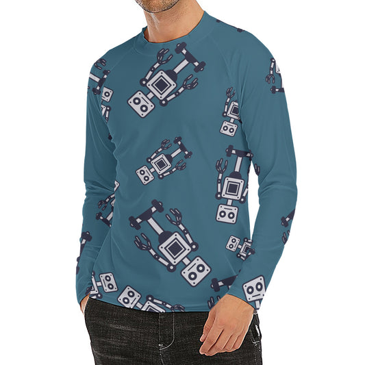 Robot Servant Pattern Print Men's Long Sleeve Rash Guard