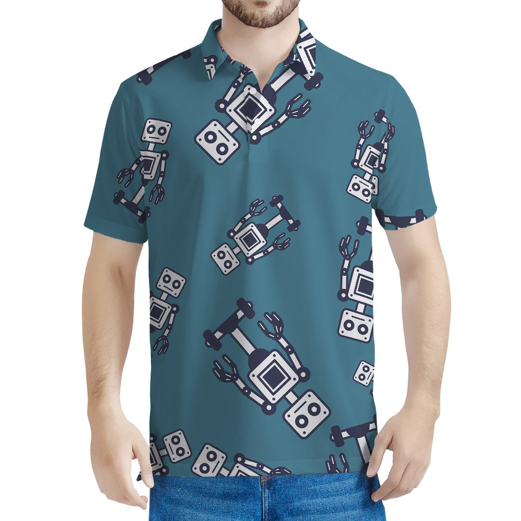 Robot Servant Pattern Print Men's Polo Shirt