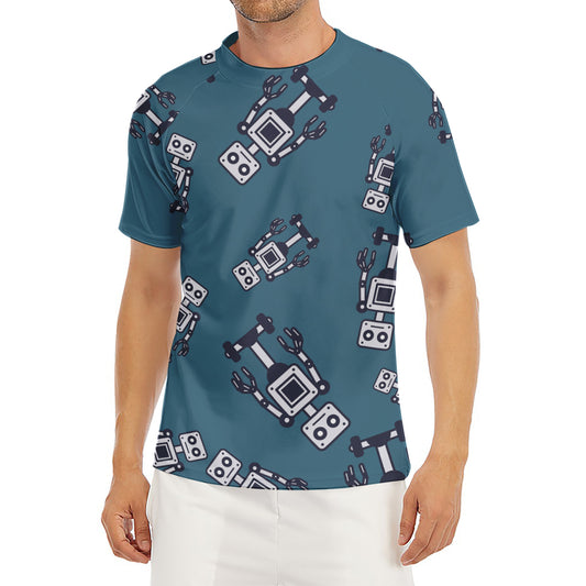 Robot Servant Pattern Print Men's Short Sleeve Rash Guard