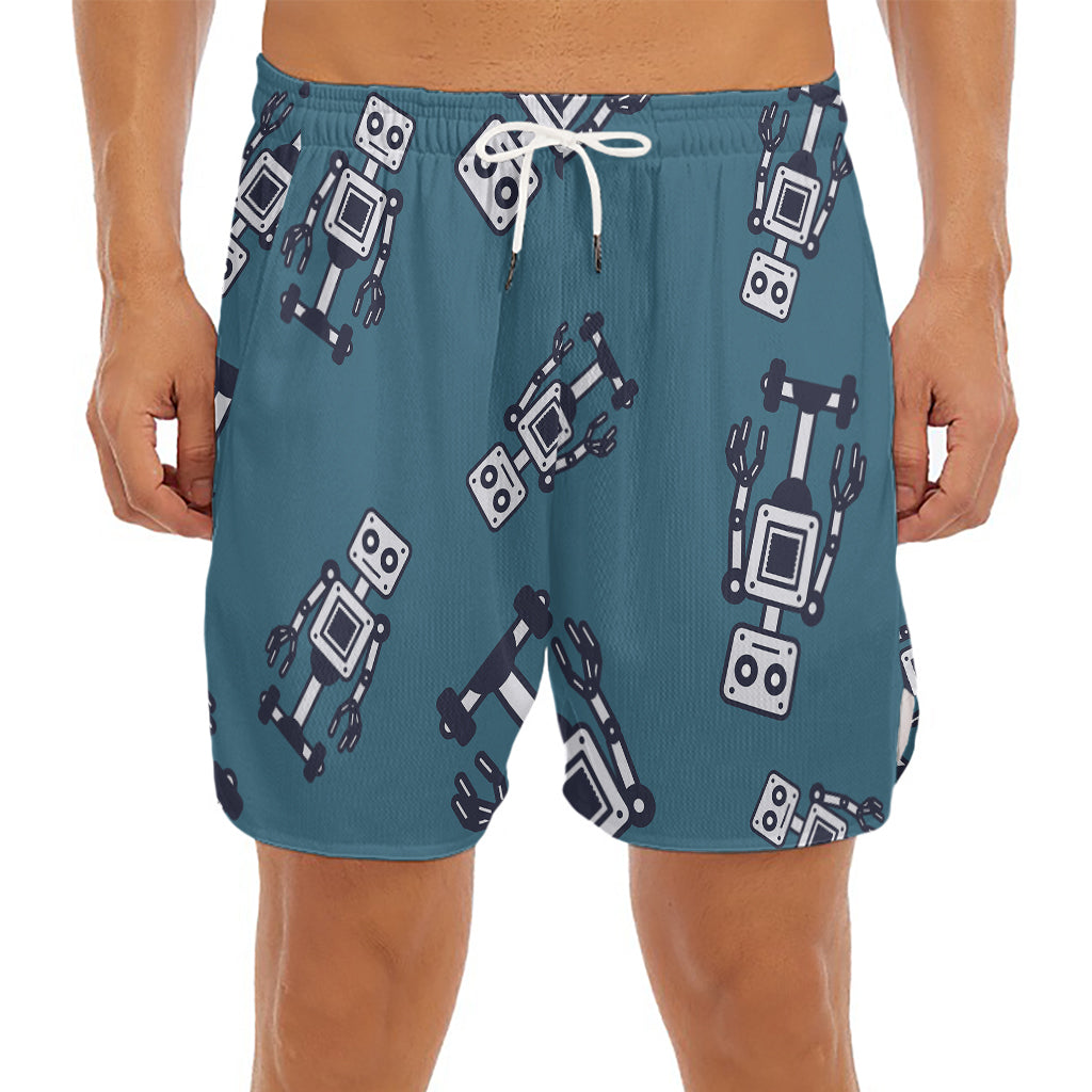 Robot Servant Pattern Print Men's Split Running Shorts