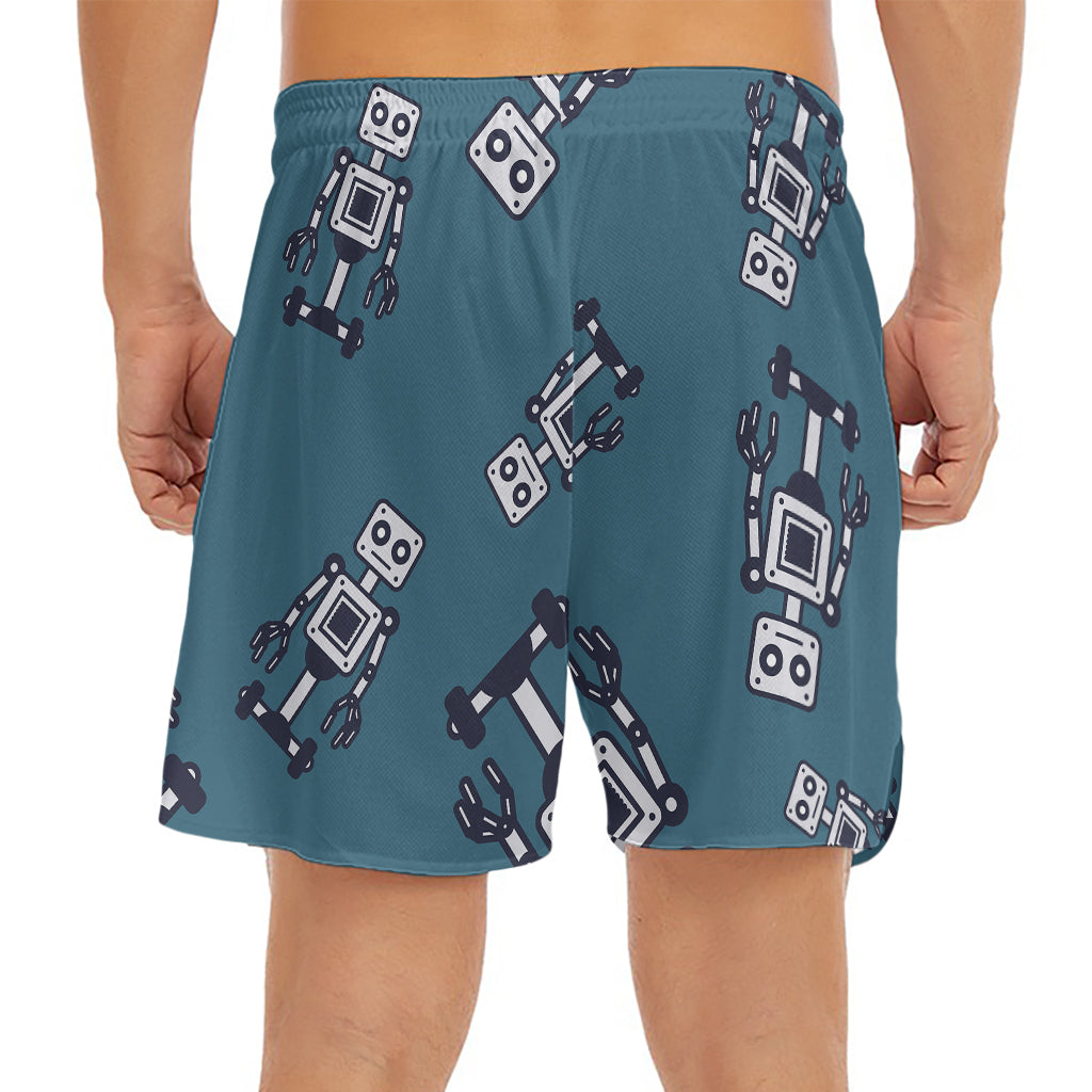 Robot Servant Pattern Print Men's Split Running Shorts