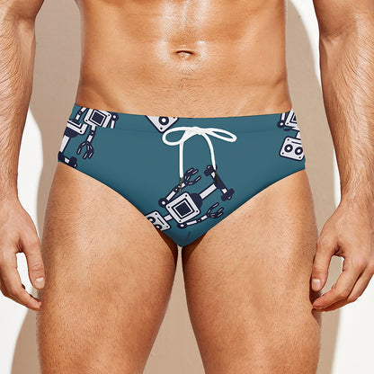 Robot Servant Pattern Print Men's Swim Briefs