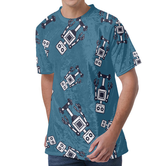 Robot Servant Pattern Print Men's Velvet T-Shirt