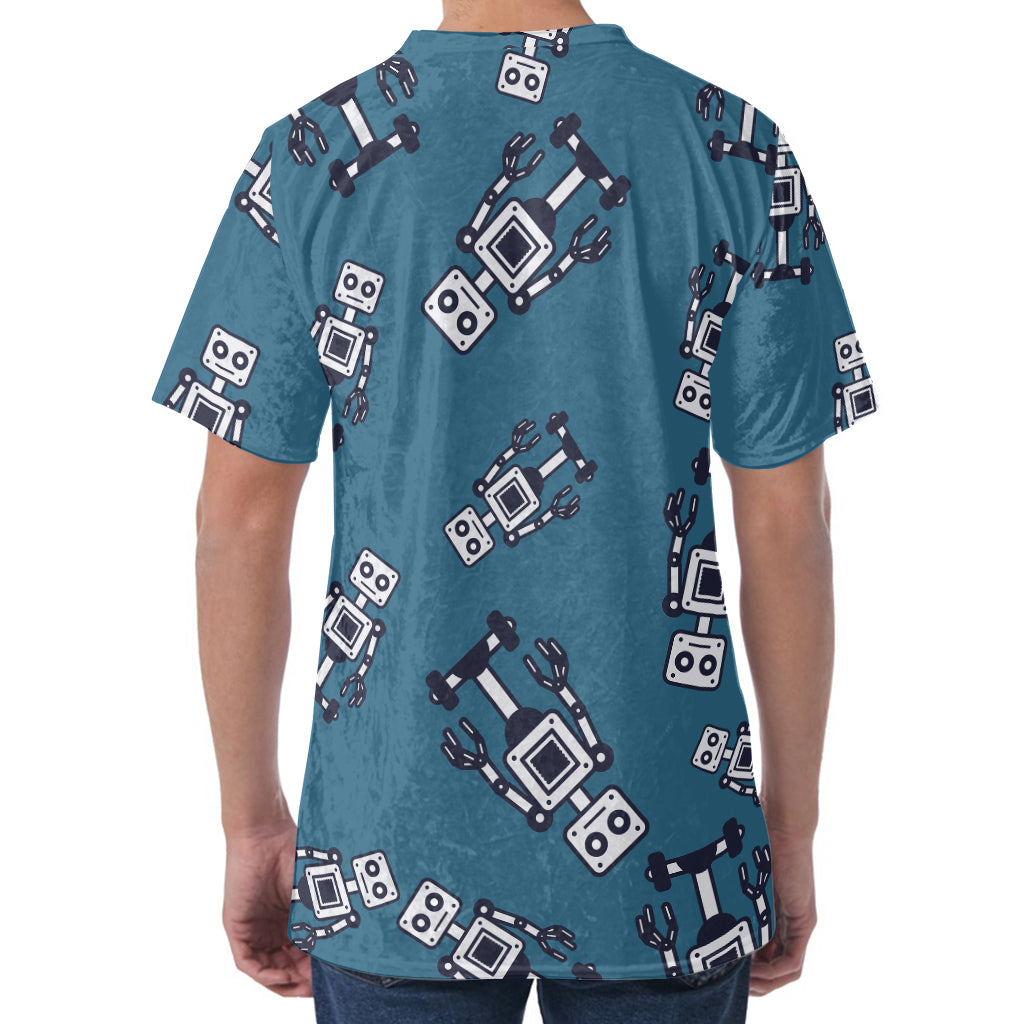 Robot Servant Pattern Print Men's Velvet T-Shirt