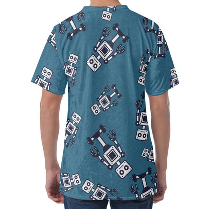 Robot Servant Pattern Print Men's Velvet T-Shirt