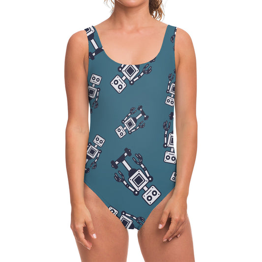 Robot Servant Pattern Print One Piece Swimsuit