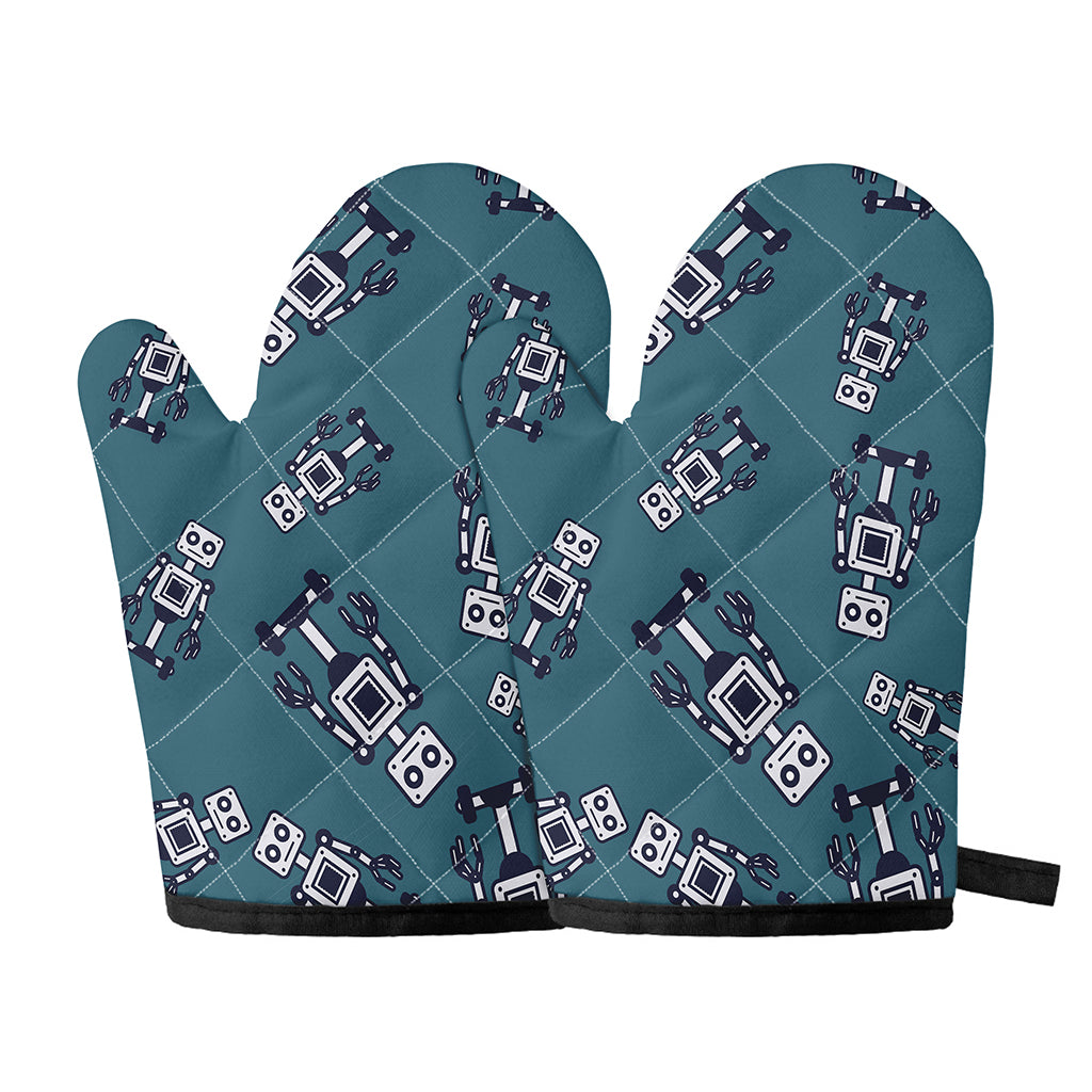 Robot Servant Pattern Print Oven Mitts