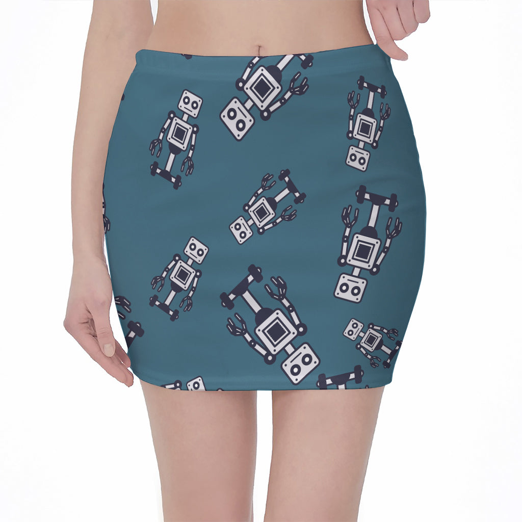 Robot Servant Pattern Print Pencil Mini Skirt