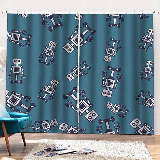 Robot Servant Pattern Print Pencil Pleat Curtains