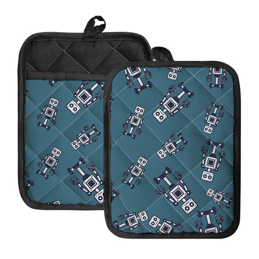 Robot Servant Pattern Print Pot Holders With Pocket