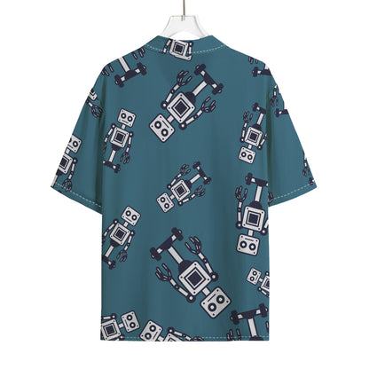 Robot Servant Pattern Print Rayon Hawaiian Shirt