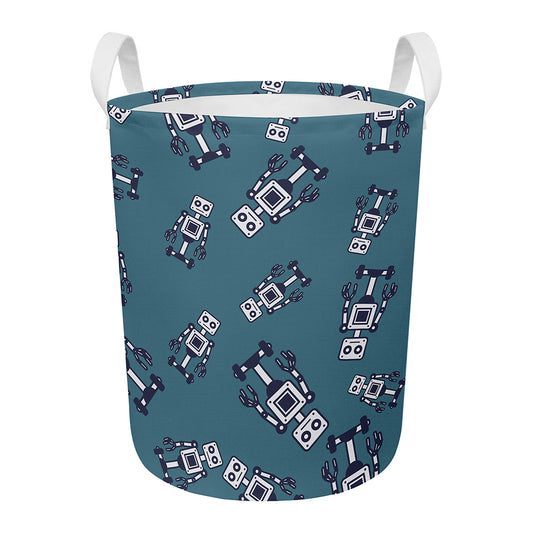 Robot Servant Pattern Print Round Laundry Basket