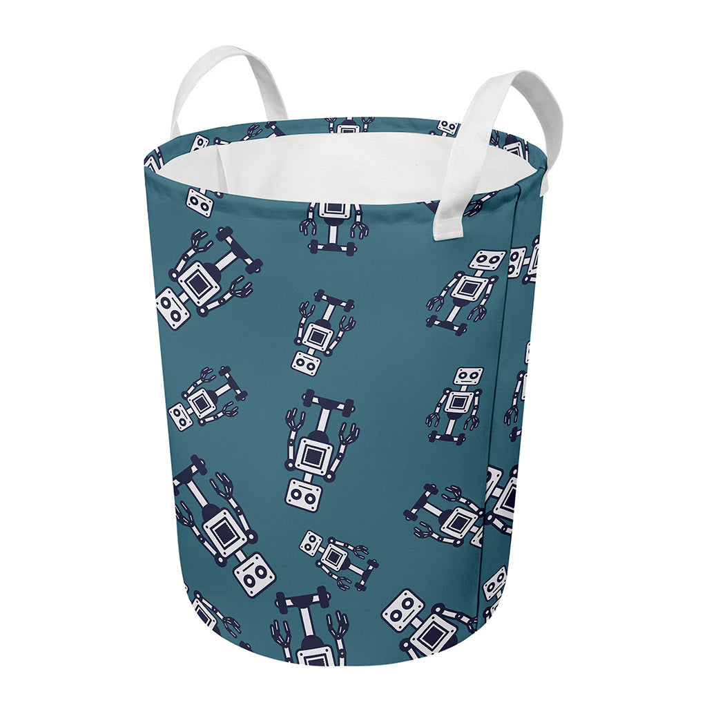 Robot Servant Pattern Print Round Laundry Basket