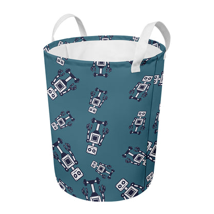 Robot Servant Pattern Print Round Laundry Basket