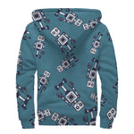 Robot Servant Pattern Print Sherpa Lined Zip Up Hoodie