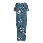 Robot Servant Pattern Print Short Sleeve Long Nightdress