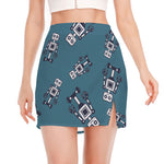 Robot Servant Pattern Print Side Slit Mini Skirt