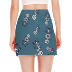 Robot Servant Pattern Print Side Slit Mini Skirt