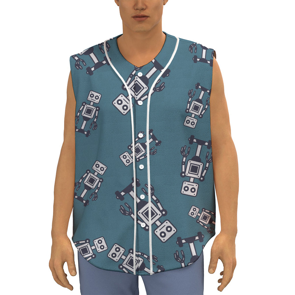 Robot Servant Pattern Print Sleeveless Baseball Jersey
