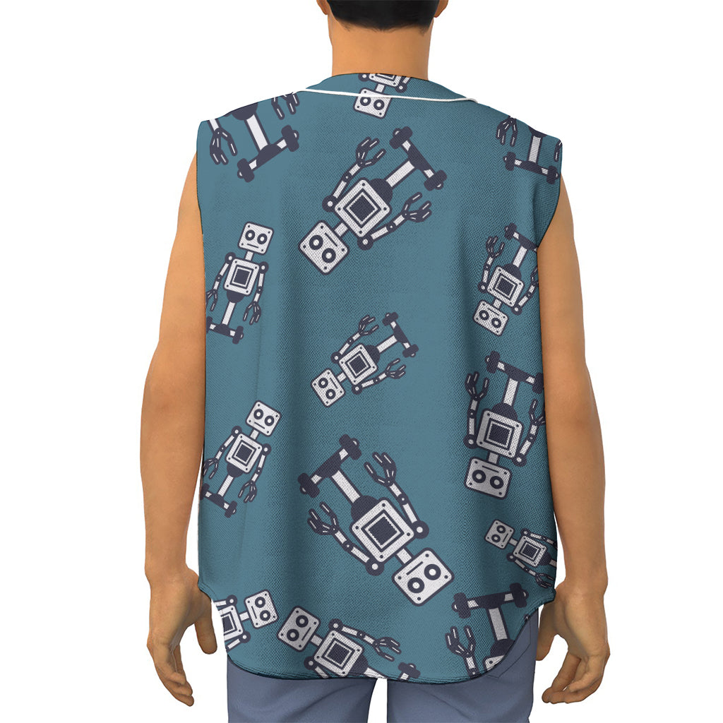 Robot Servant Pattern Print Sleeveless Baseball Jersey